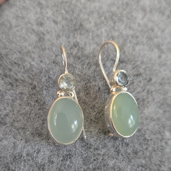 Chalcedony Blue Topaz Earrings Dangle Solid 925 Sterling Silver New Stunning - Picture 2 of 6